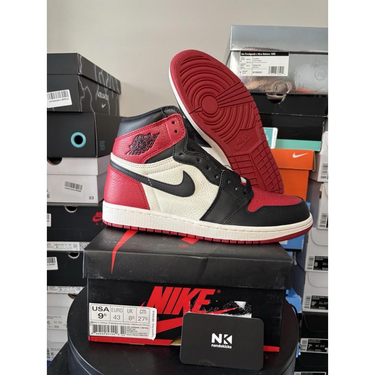 Nike Air Jordan 1 Retro High Og Bred Toe 2018 Release Size 9.5 Us Mens
